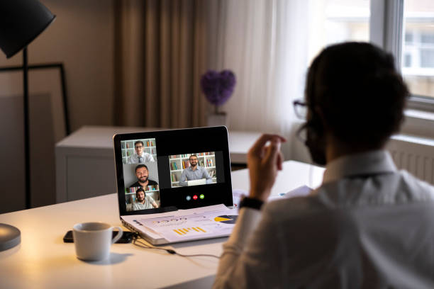 istock Laptop screen view diverse businesspeople involved at group videocall 1292631292