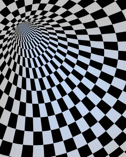 Photo of Modern digital art. Checkered tunnel