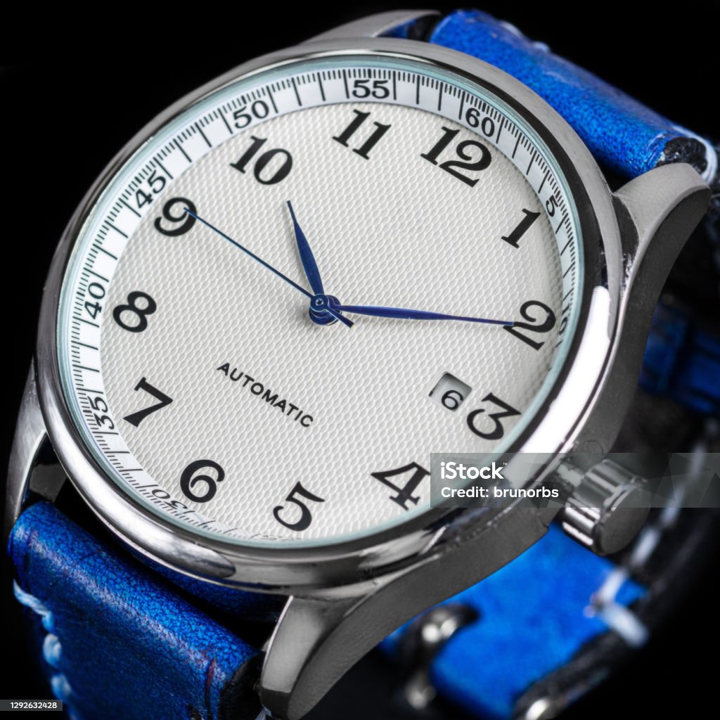 Complete Blue Automatic Watch Mechanical Automatic Watch With Blue Dial Hands And Blue Leather Strap ...