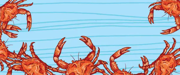 Vector illustration of Fresh Seafood Narrow Banner For Social Media - Crab