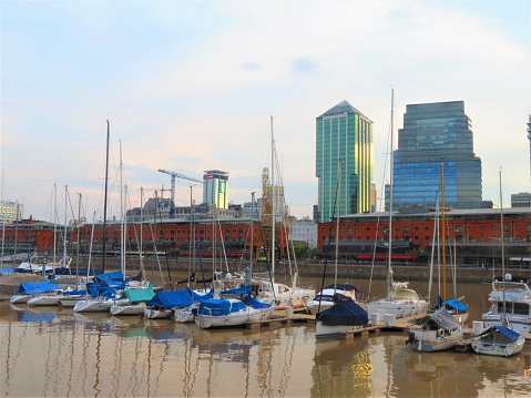 Buenos Aires, Argentina - February 17 , 2018 View of Puerto Madero waterfront. Buenos Aires cityscape.