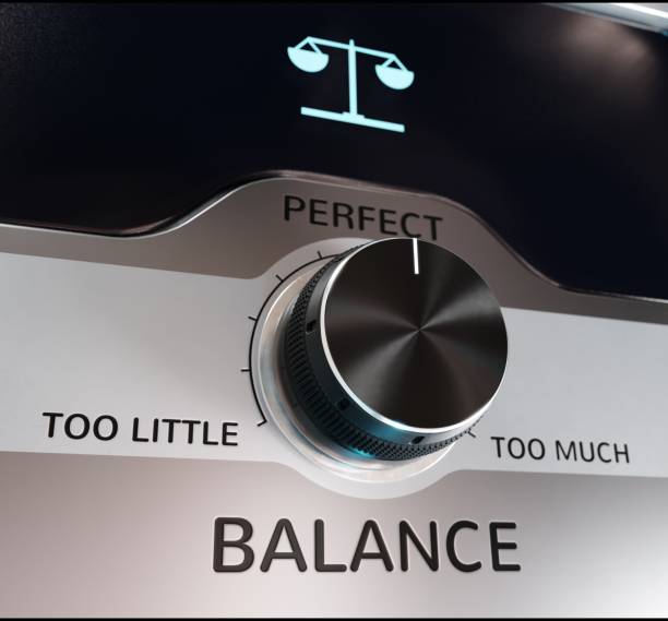 Balance Knob A Knob Labeled "Balance" Set in the Middle as "Perfect" imbalance photos stock pictures, royalty-free photos & images