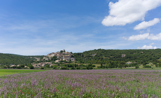 Agricultural field below a medieval village