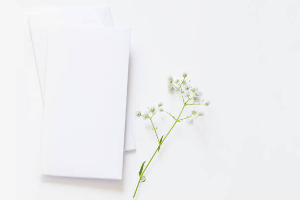 istock Vertical white blanks decorated by delicate flowers on white background. 1292648927