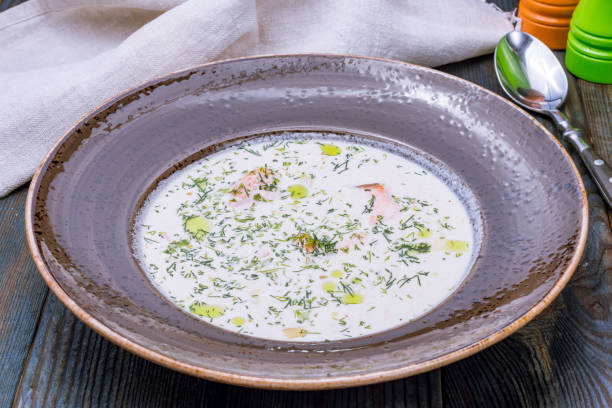 istock Norwegian soup with salmon on bowl 1292649879