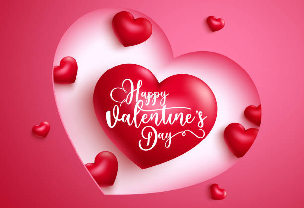 istock Valentine's day heart vector background design. Happy valentine's day text in typography greeting with 3d hearts in heart paper cut shape element for romantic valentine design. 1292657522