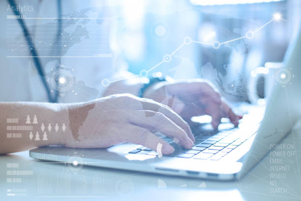 istock Business concept, businessman working laptop. Worldwide connection technology interface. Global Strategy Virtual Icon.Innovation Graphs Interface. 1292660816
