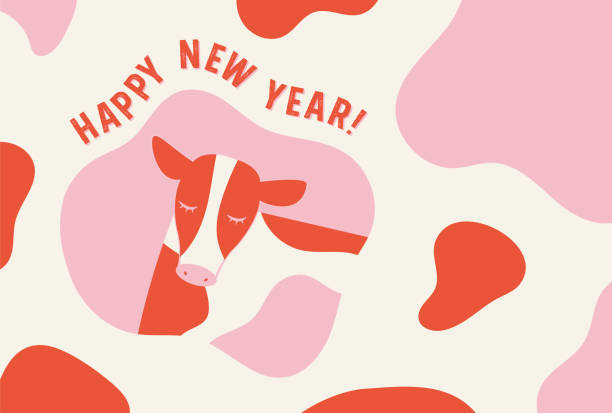 new years greeting card with an ox, the Chinese or  Japanese zodiac sign for 2021 vector illustration year of the ox stock illustrations