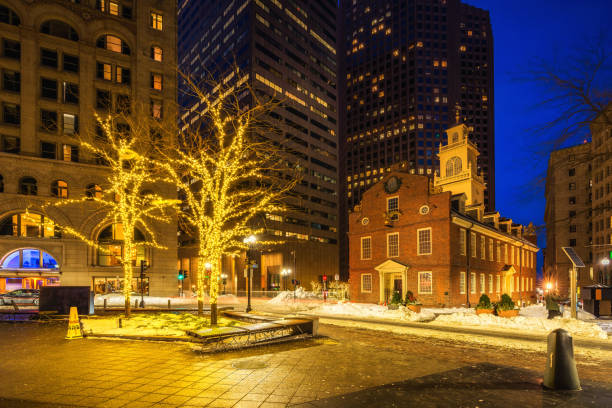 istock Boston old state house at night 1292666300