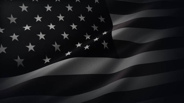 4k bandera de los estados unidos de américa ondeando en el viento con textura de tela muy detallada - blanco y negro fotografías e imágenes de stock