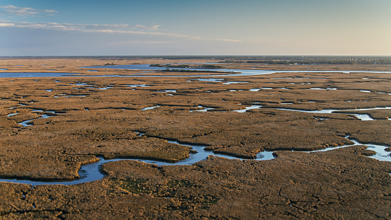Aerial view of the Pascagoula River Delta in southeastern Mississippi.