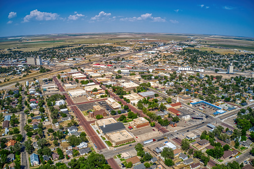 Aerial view of the Agricultural Hub and town of Dalhart, Texas