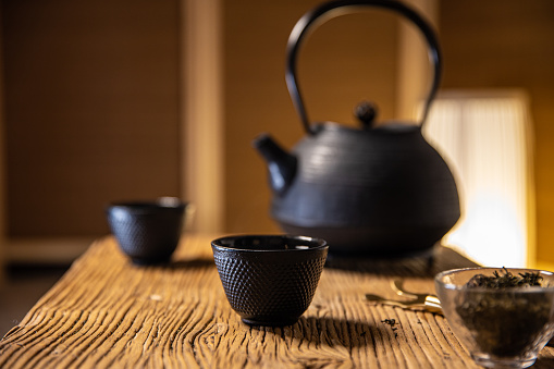 Asia traditional tea cup on wood table