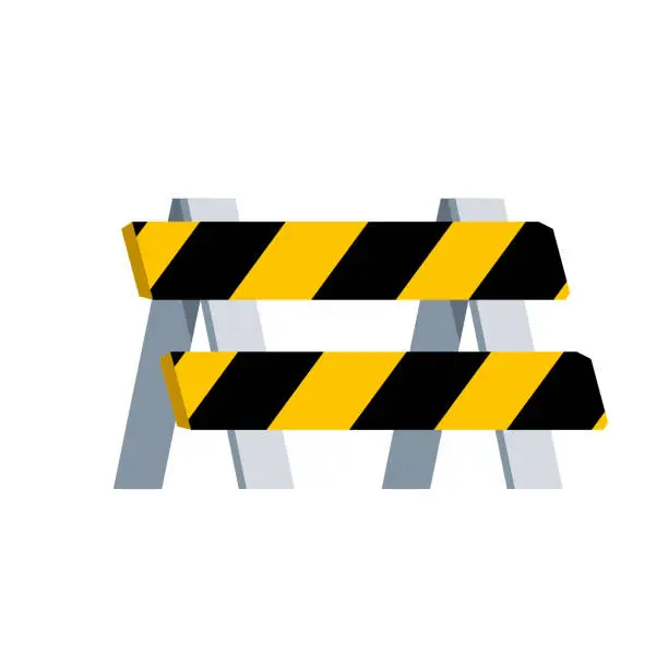 Vector illustration of Road barrier. Parking fence. Striped yellow sign. Repair and construction