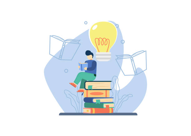 istock education and research concept.Man read a book to get creative idea with sitting on books stack. distance studying, self education, literary club or book festival concept. 1292676711