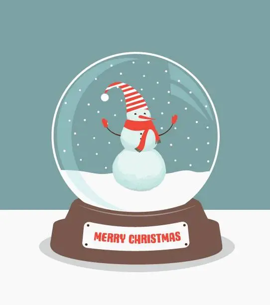 Vector illustration of Christmas glass ball with snowman.
