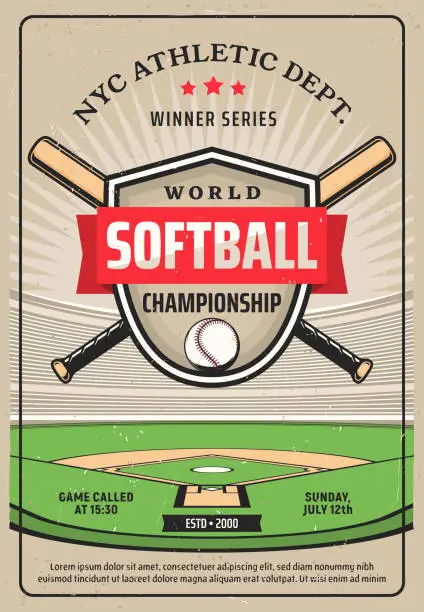 Vector illustration of Softball championship league grunge vector flyer