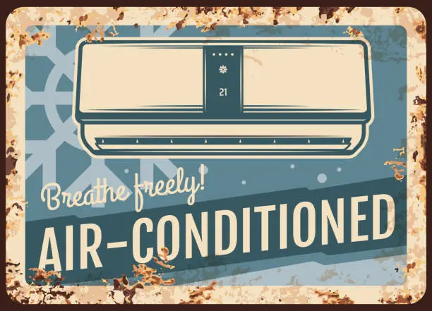 Vector illustration of Air conditioner metal plate rusty, sign poster