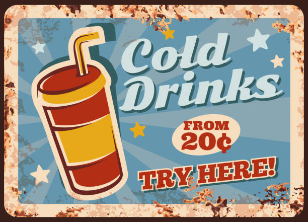 ilustraciones, imágenes clip art, dibujos animados e iconos de stock de bebidas frías placa de metal oxidado, bebida vectorial - plate plastic disposable blue