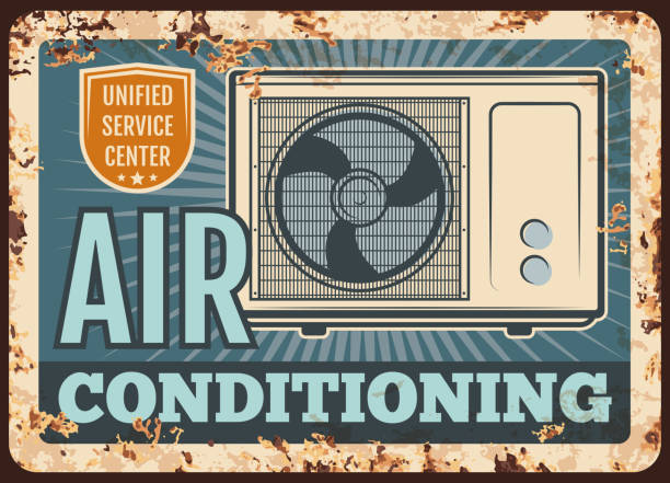 klimatyzator zardzewiałe płyty metalowe, urządzenie wektorowe - air air conditioner electric fan condition stock illustrations