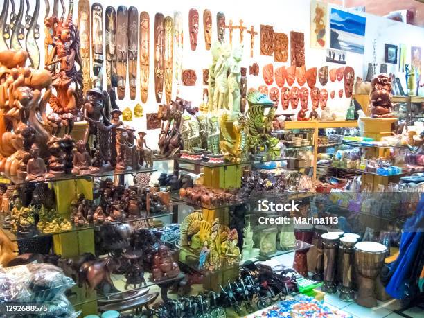 Carved Wooden Statue In Shop Stock Photo - Download Image Now - Art, Art Museum, Asia