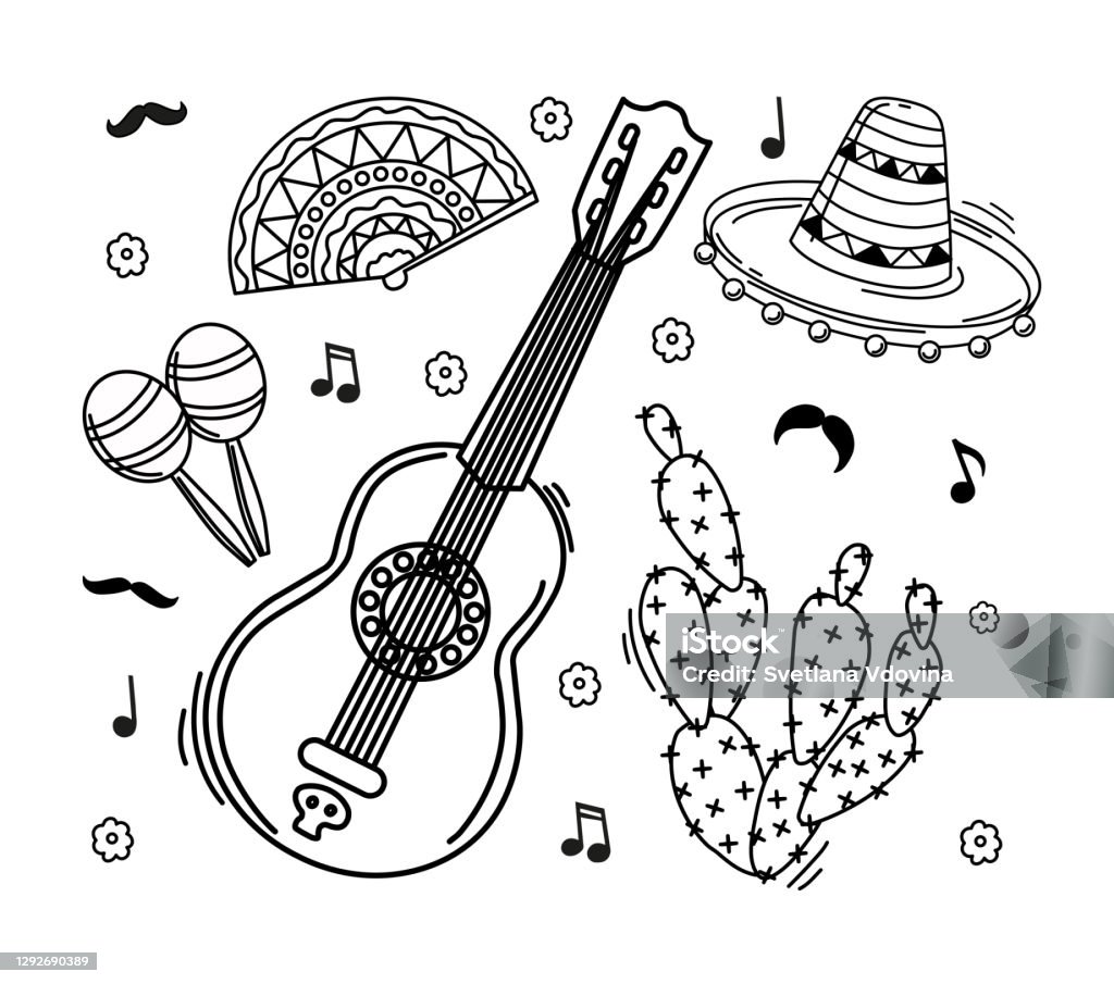 Ilustración de Elementos De La Cultura Mexicana En El Estilo Esbozo Sombrero Guitarra Mexicana Y Maracas Sobre Fondo Blanco Vector y más Vectores Libres de Derechos de Libro para colorear - iStock Ilustración de Elementos De La Cultura Mexicana En El Estilo Esbozo Sombrero Guitarra Mexicana Y Maracas Sobre Fondo Blanco Vector y más Vectores Libres de Derechos de Libro para colorear - iStock