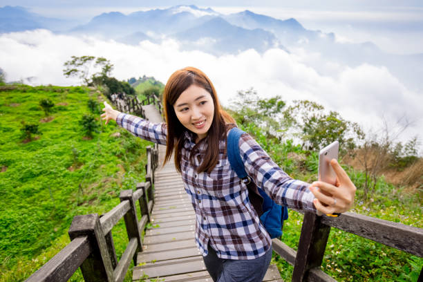 istock female traveler take selfie 1292692691