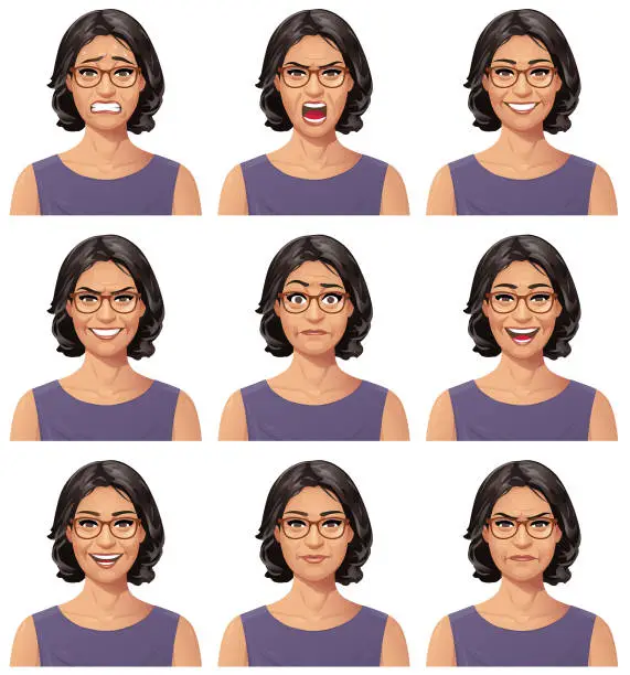 Vector illustration of Woman With Glasses Portrait - Emotions