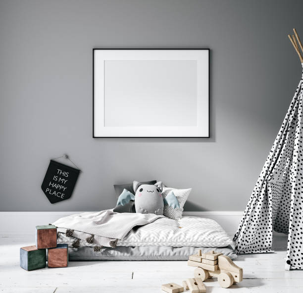 istock Contemporary children room, wall frame mockup 1292695998