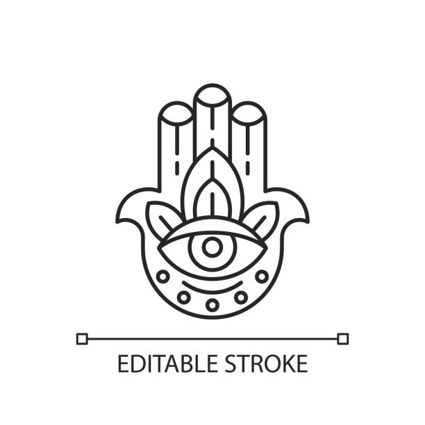 ilustrações de stock, clip art, desenhos animados e ícones de hamsa hand linear icon - fatima