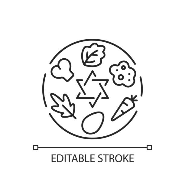Passover Seder plate linear icon. Food platter. Symbolic foods. Six ritual items. Thin line customizable illustration. Contour symbol. Vector isolated outline drawing. Editable stroke