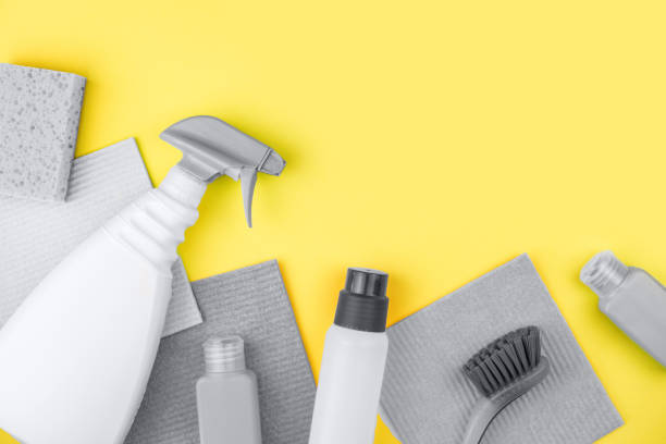 istock House cleaning products are on yellow background. 1292700789