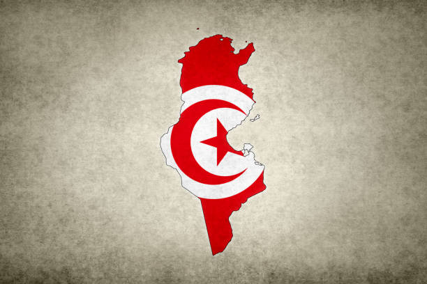 Grunge map of Tunisia with its flag printed within its border on an old paper.