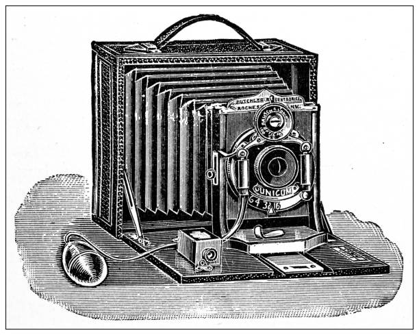 Antique illustration: Photographic camera Antique illustration: Photographic camera camera engraving old retro revival stock illustrations