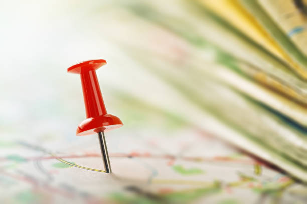 istock Pushpin on map. Travel and journey concept. 1292711317