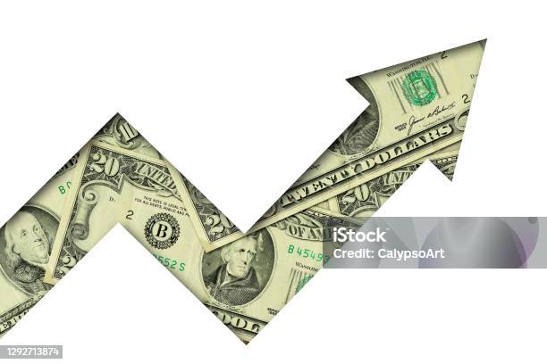 Upward Arrow Made Of Dollar Banknotes On White Background Concept Of Growing And Upward Trend Of Dollar Currency Stock Photo - Download Image Now