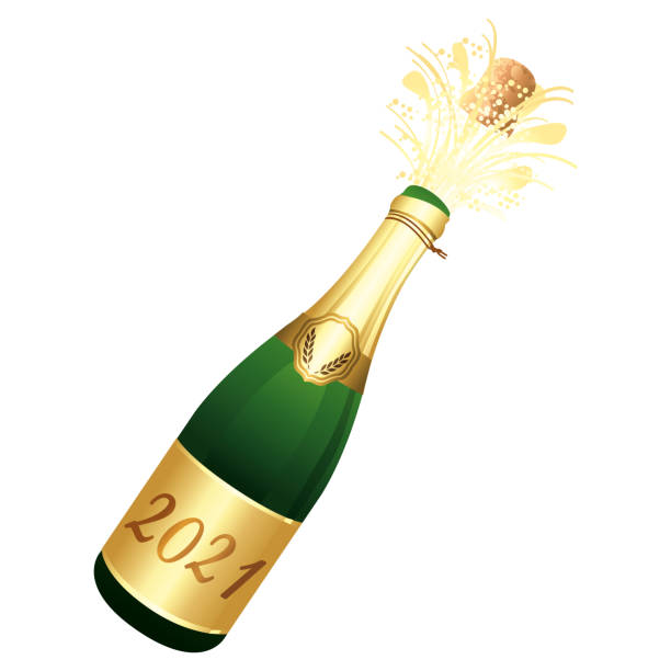 ilustrações, clipart, desenhos animados e ícones de garrafa de champanhe festivo 2021 rótulo de ouro. ilustração vetorial. feliz ano novo ou outra celebração. - cork champagne isolated celebration