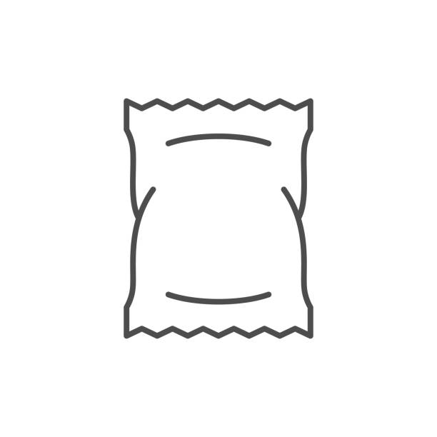 Food sachet line outline icon Food sachet line outline icon isolated on white. Vector illustration pouch stock illustrations