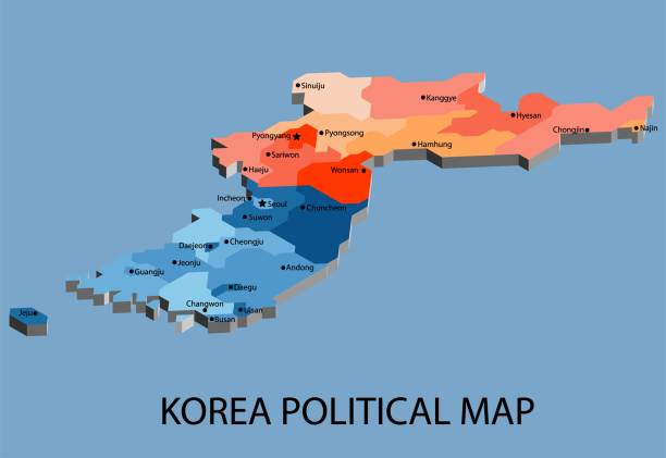 korea polityczna mapa izometryczna podzielić przez stan kolorowy zarys stylu prostoty. - korean peninsula stock illustrations