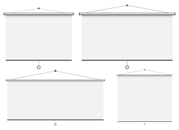 illustrazioni stock, clip art, cartoni animati e icone di tendenza di illustrazione di progettazione vettoriale dello schermo di proiezione vuota isolata su sfondo bianco - attrezzatura di proiezione