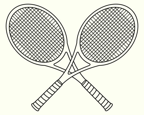 Illustration of crossed tennis rackets. Logotype for sports club or team logo. Lineart illustration with handles crossed. Tournament icon showing equipment. Line art drawing for coloring book or page. Illustration of crossed tennis rackets. Logotype for sports club or team logo. Lineart illustration with handles crossed. Tournament icon showing equipment. Line art drawing for coloring book or page. tennis racquet stock illustrations