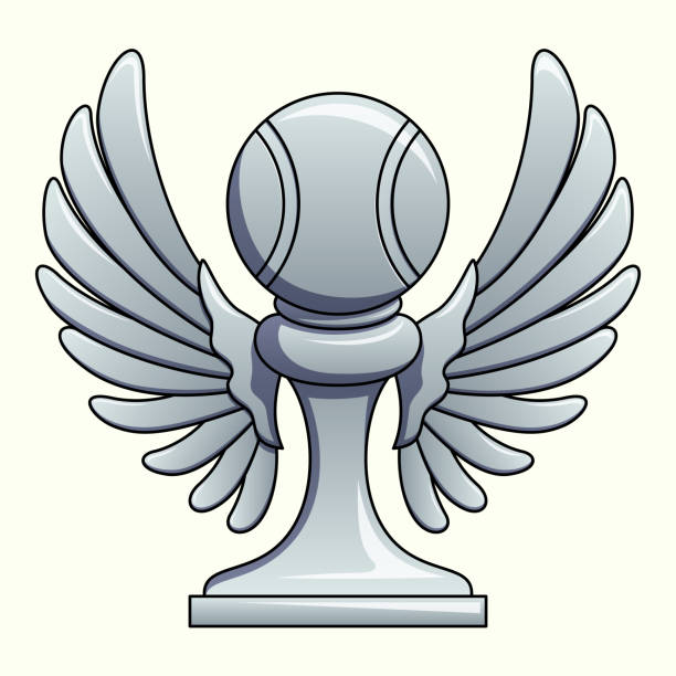 istock Silver tennis sport reward trophy illustration isolated on white background. Statue with wings and tennis ball. Award for championship first place. Shiny gold color. 1292722892