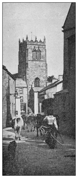 ilustrações de stock, clip art, desenhos animados e ícones de antique dotprinted black and white photograph: kirkby stephen village - kirkby stephen