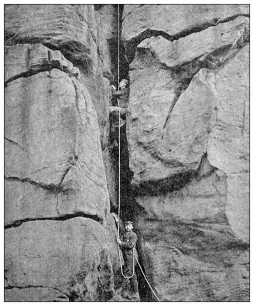 istock Antique dotprinted black and white photograph: Mountaineering climbing 1292726405