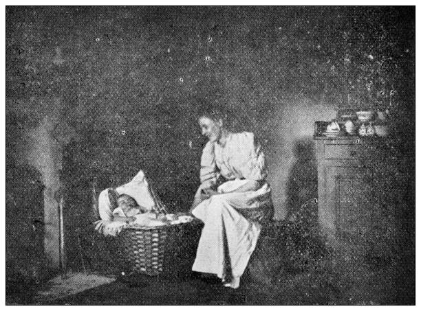 istock Antique dotprinted black and white photograph: Mother and child 1292728350
