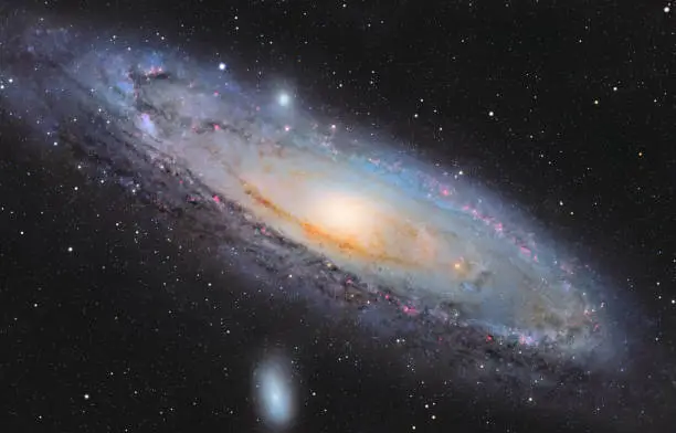 Astronomical image of the Andromeda Galaxy, nearest spiral galaxy to the Milky Way
