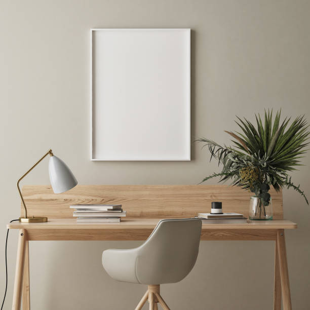 istock mock up poster frame in modern interior background, scandinavian style, 3D render 1292733241