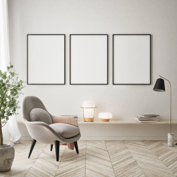 istock mock up poster frame in modern interior background, scandinavian style, 3D render 1292733251