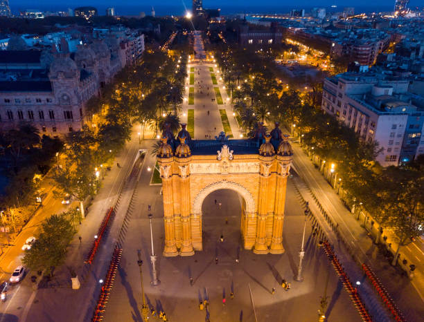 istock Aerial night view of Arc de Triomphe, Barcelona 1292733632