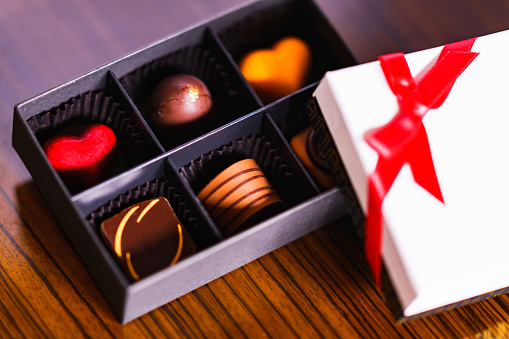 Valentine day and chocolate in box